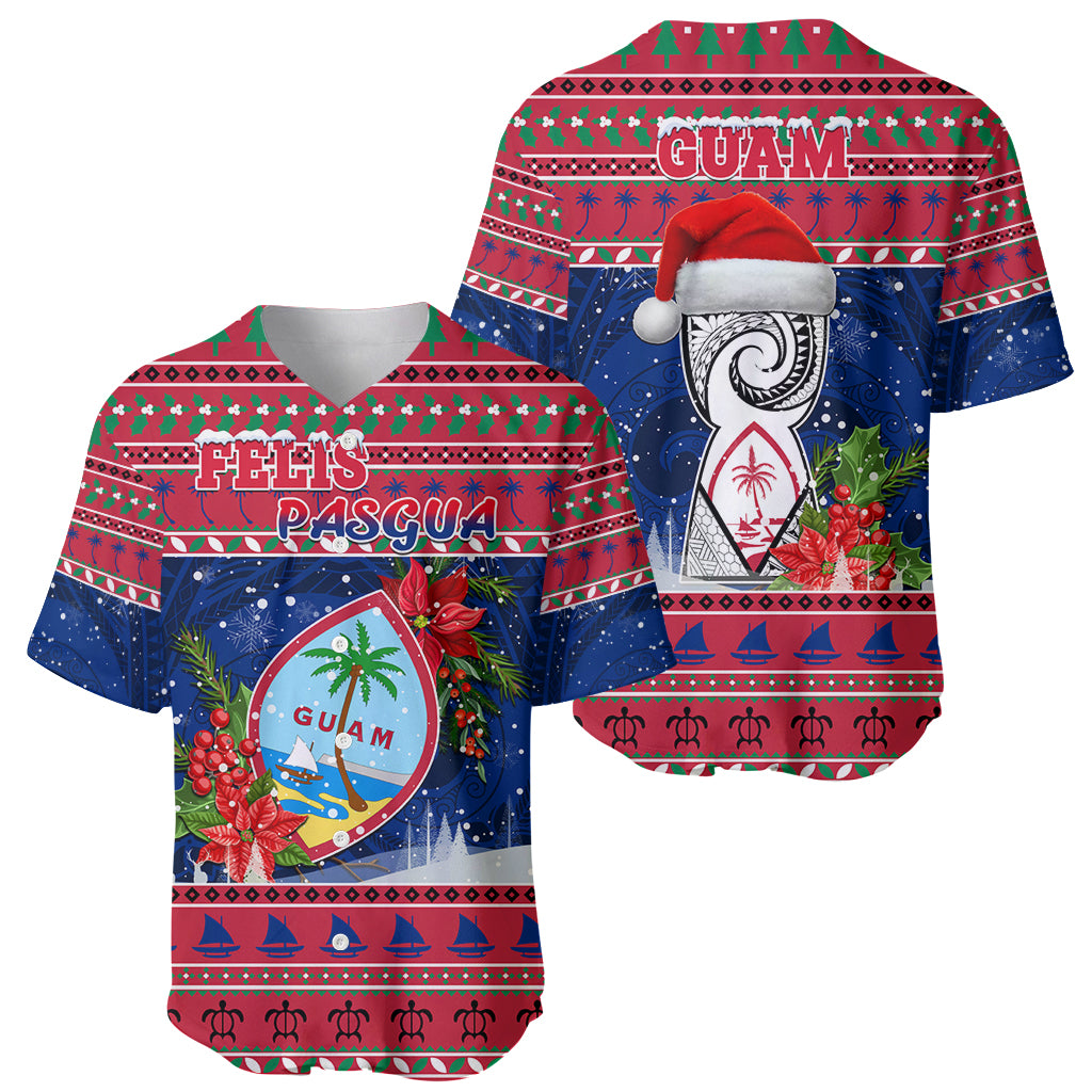 Guam Christmas Baseball Jersey Guaman Seal Poinsettia Felis Pasgua LT05 - Polynesian Pride