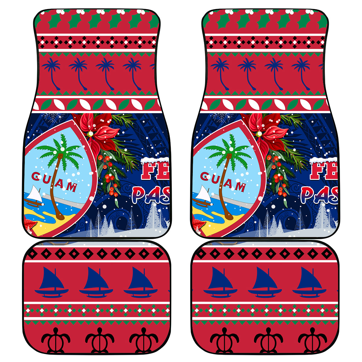 Guam Christmas Car Mats Guaman Seal Poinsettia Felis Pasgua LT05 Red - Polynesian Pride