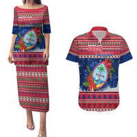 Guam Christmas Couples Matching Puletasi Dress and Hawaiian Shirt Guaman Seal Poinsettia Felis Pasgua LT05 Red - Polynesian Pride