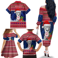 Guam Christmas Family Matching Off Shoulder Long Sleeve Dress and Hawaiian Shirt Guaman Seal Poinsettia Felis Pasgua LT05 - Polynesian Pride