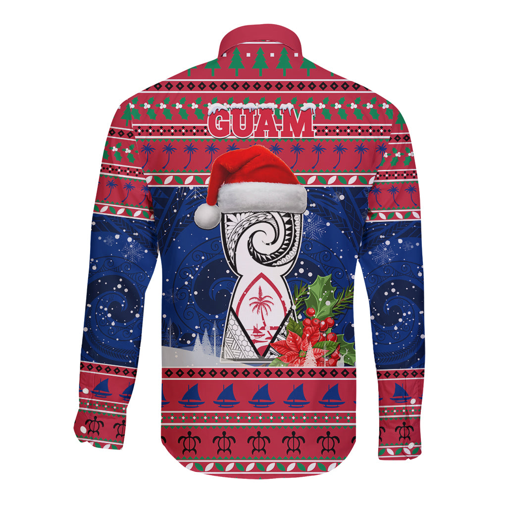 Guam Christmas Long Sleeve Button Shirt Guaman Seal Poinsettia Felis Pasgua LT05 - Polynesian Pride