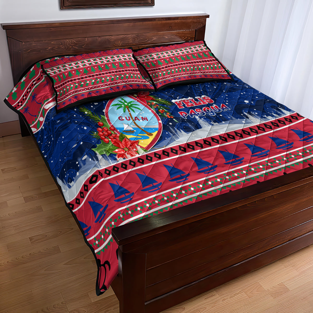 Guam Christmas Quilt Bed Set Guaman Seal Poinsettia Felis Pasgua LT05 - Polynesian Pride