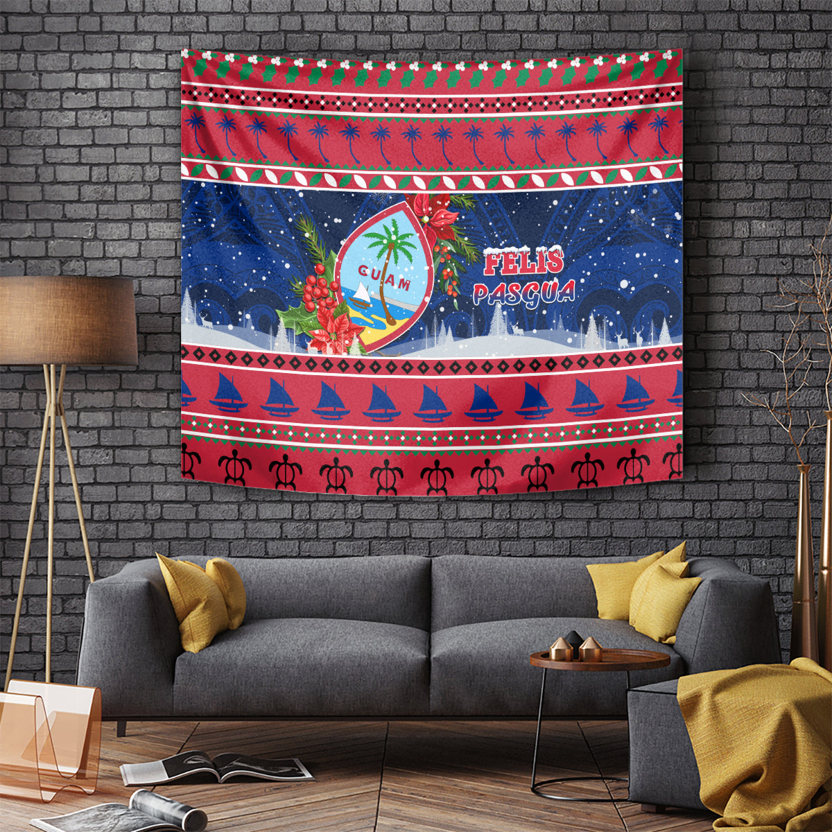 Guam Christmas Tapestry Guaman Seal Poinsettia Felis Pasgua LT05 Red - Polynesian Pride