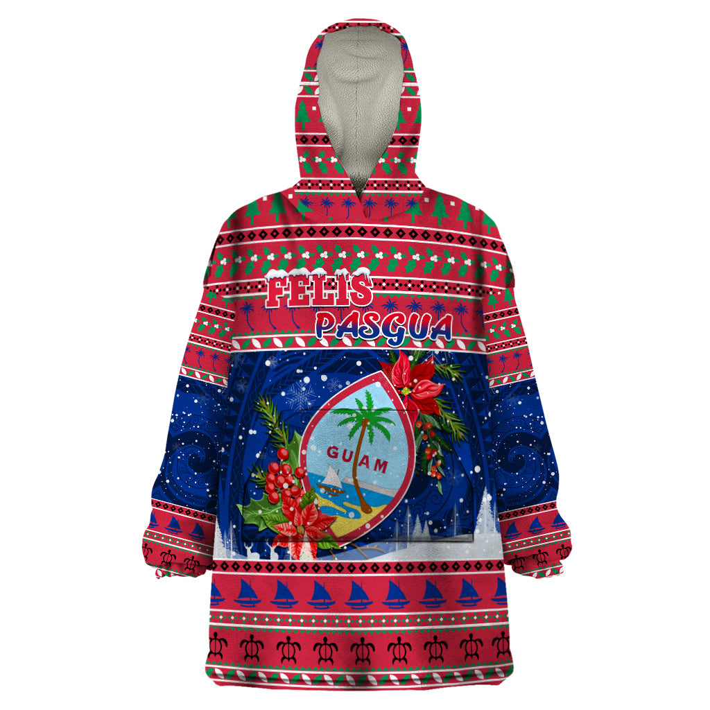 Guam Christmas Wearable Blanket Hoodie Guaman Seal Poinsettia Felis Pasgua LT05 One Size Red - Polynesian Pride