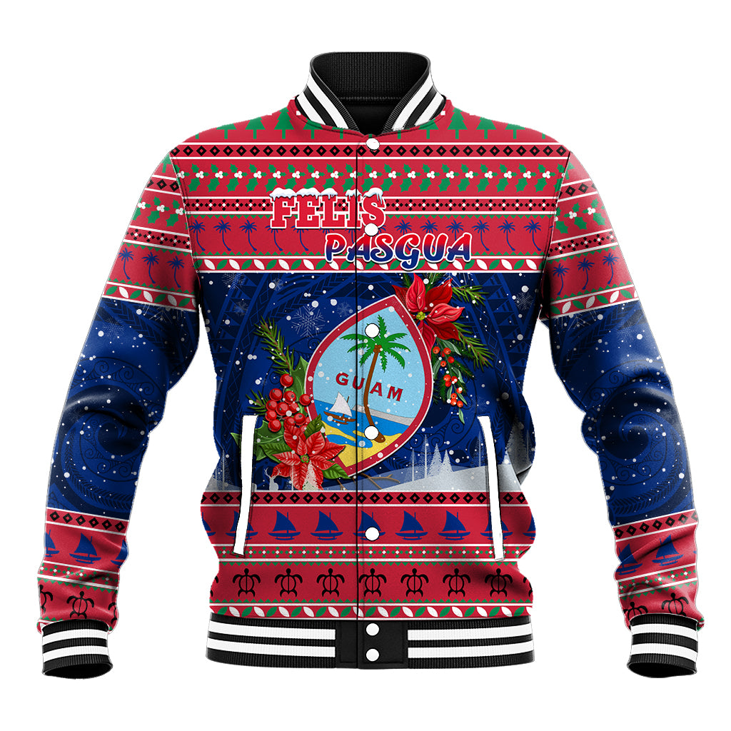 Personalized Guam Christmas Baseball Jacket Guaman Seal Poinsettia Felis Pasgua LT05 Unisex Red - Polynesian Pride