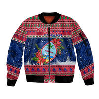 Personalized Guam Christmas Sleeve Zip Bomber Jacket Guaman Seal Poinsettia Felis Pasgua LT05 Unisex Red - Polynesian Pride