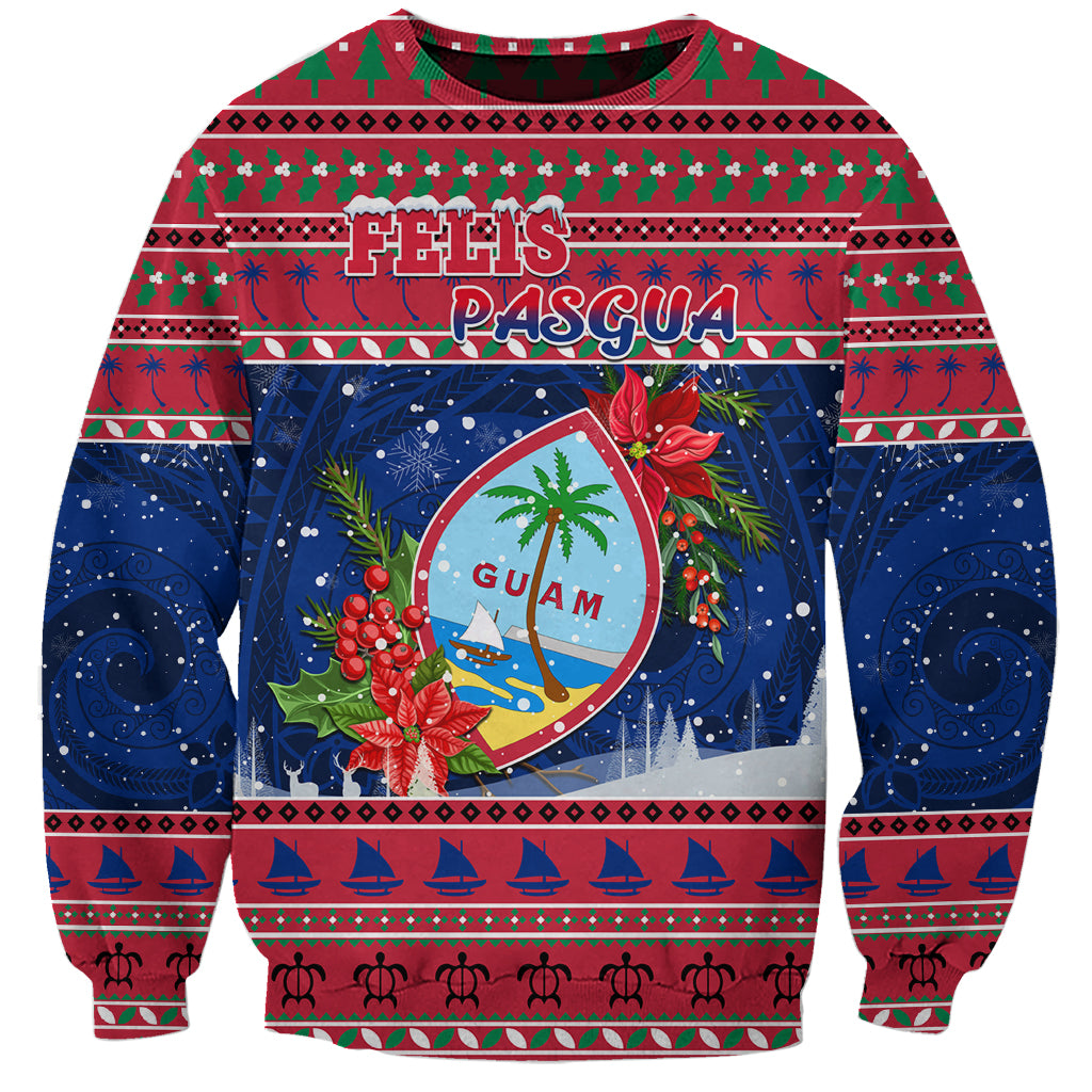 Personalized Guam Christmas Sweatshirt Guaman Seal Poinsettia Felis Pasgua LT05 Unisex Red - Polynesian Pride