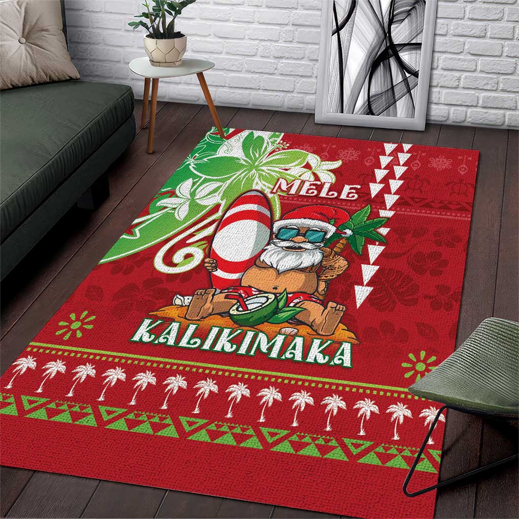 Hawaii Christmas Area Rug Funny Santa Claus Surf Mele Kalikimaka