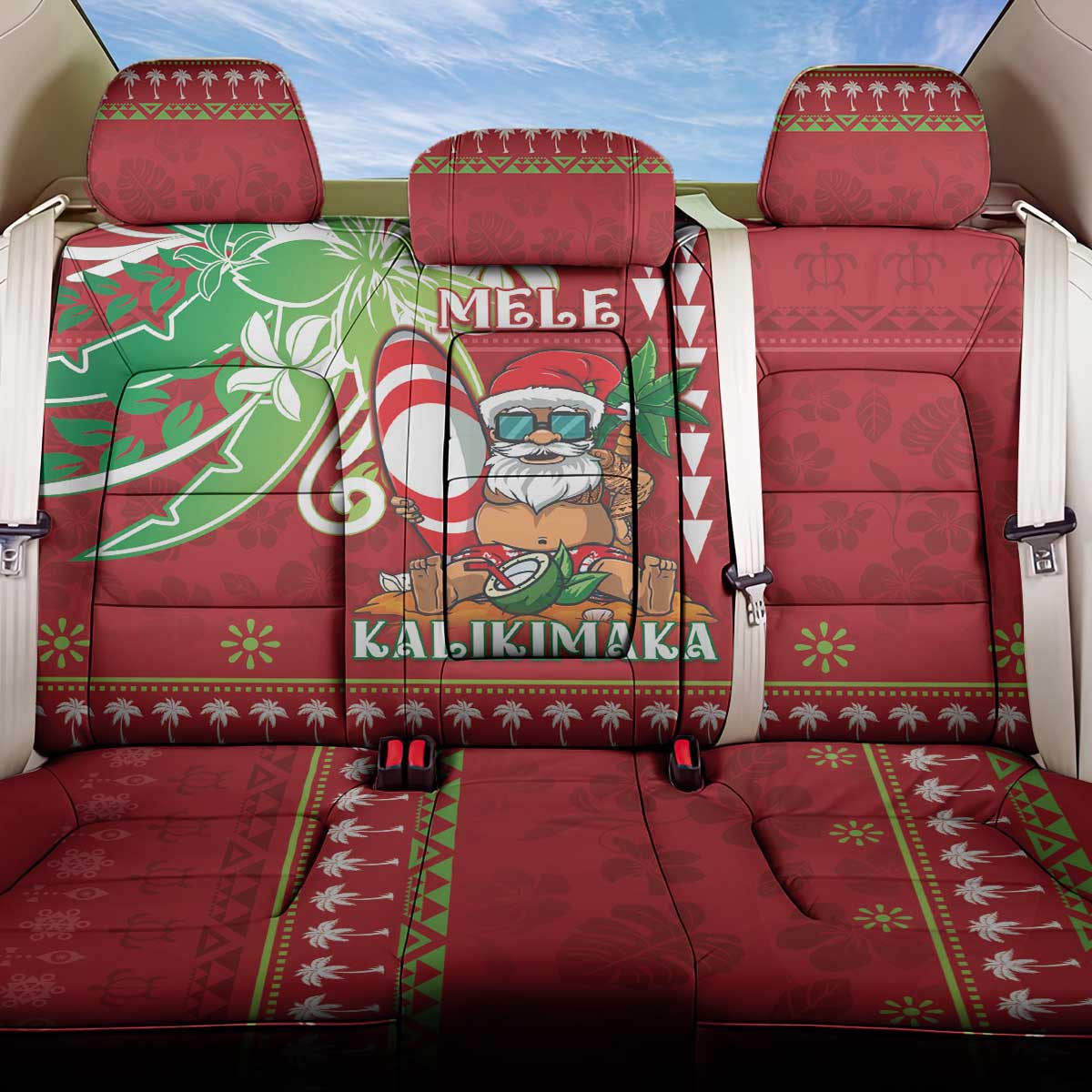 Hawaii Christmas Back Car Seat Cover Funny Santa Claus Surf Mele Kalikimaka