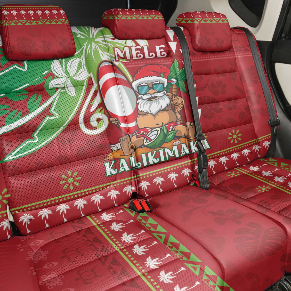 Hawaii Christmas Back Car Seat Cover Funny Santa Claus Surf Mele Kalikimaka