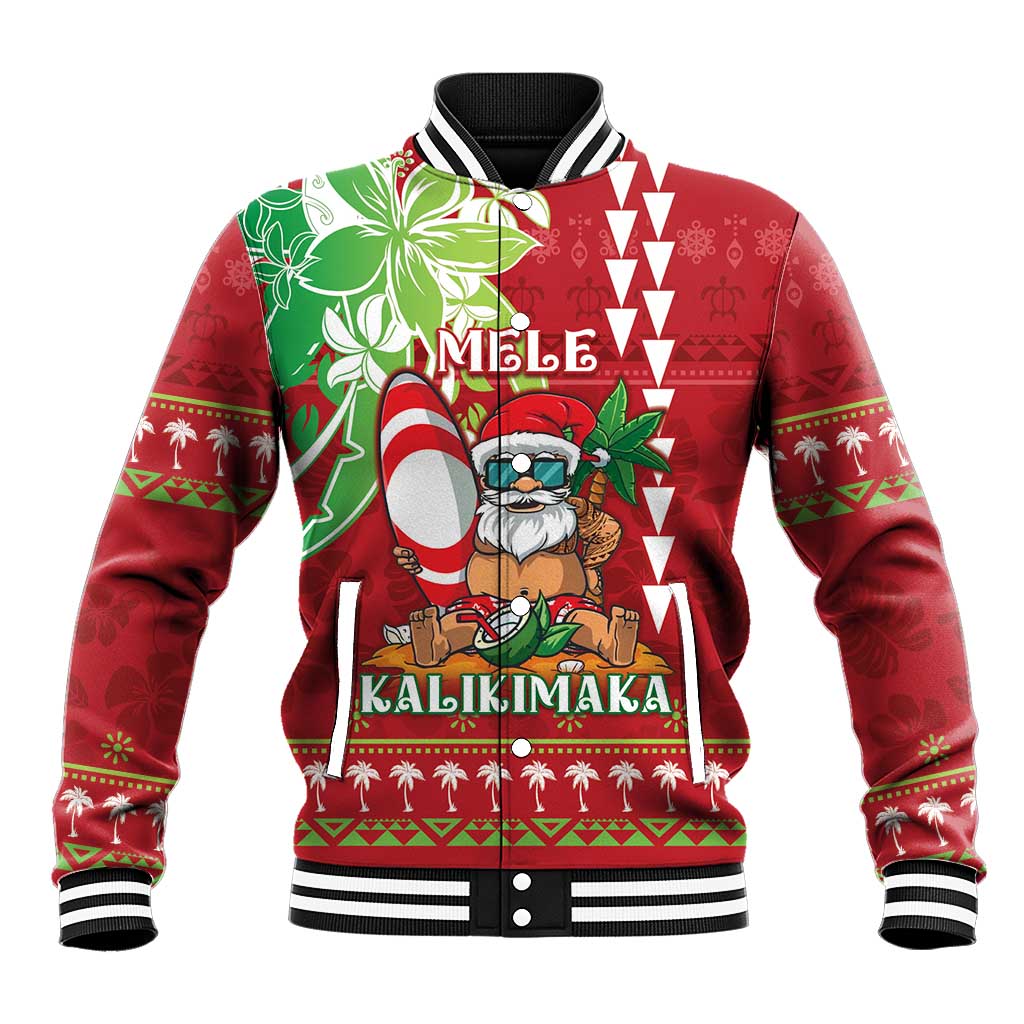 Personalised Hawaii Christmas Baseball Jacket Funny Santa Claus Surf Mele Kalikimaka LT05 Unisex Red - Polynesian Pride