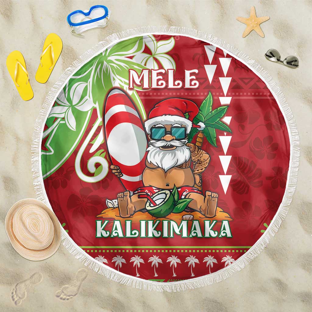 Hawaii Christmas Beach Blanket Funny Santa Claus Surf Mele Kalikimaka LT05 One Size 150cm Red - Polynesian Pride