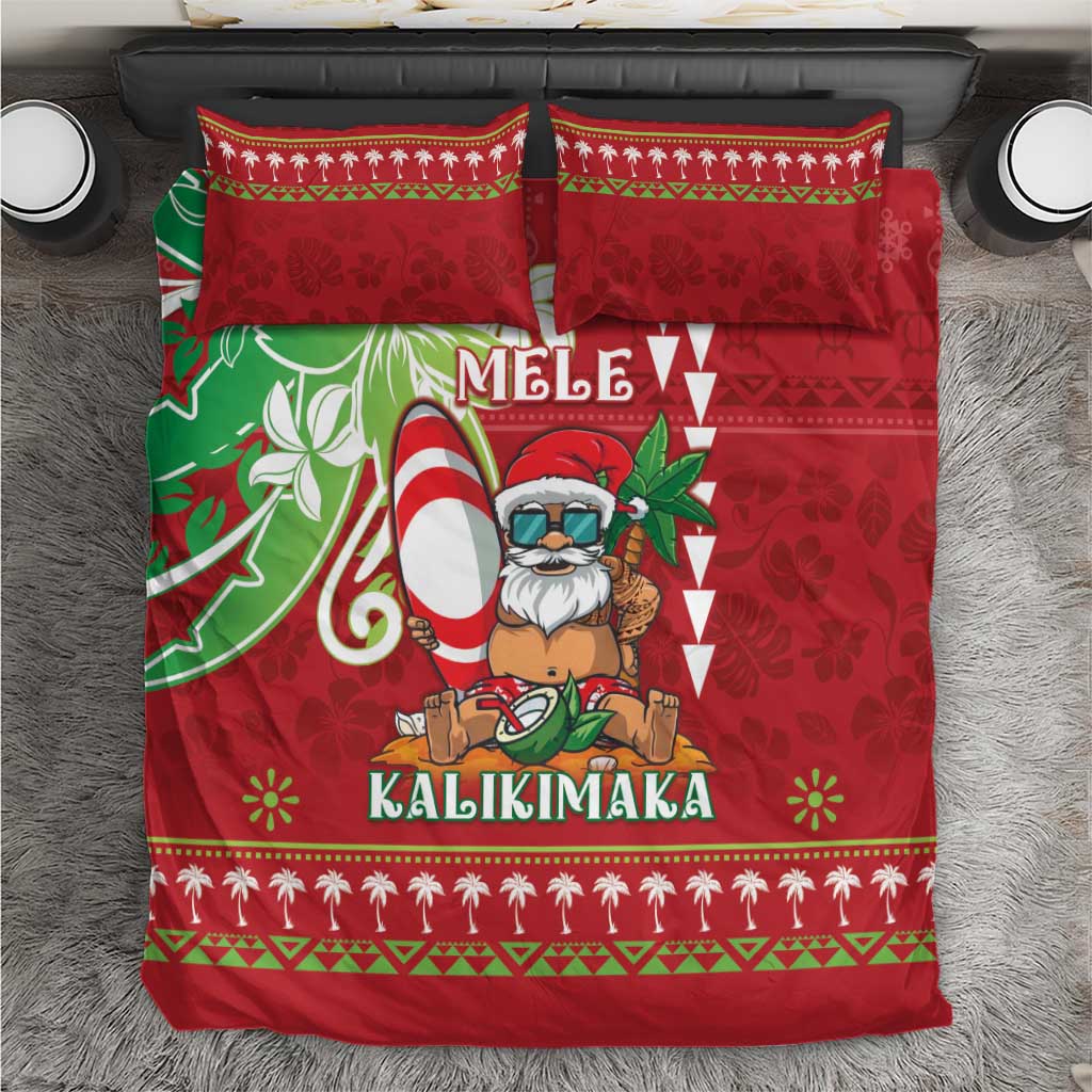 Hawaii Christmas Bedding Set Funny Santa Claus Surf Mele Kalikimaka