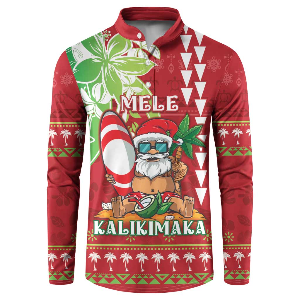 Personalised Hawaii Christmas Button Sweatshirt Funny Santa Claus Surf Mele Kalikimaka LT05 Red - Polynesian Pride