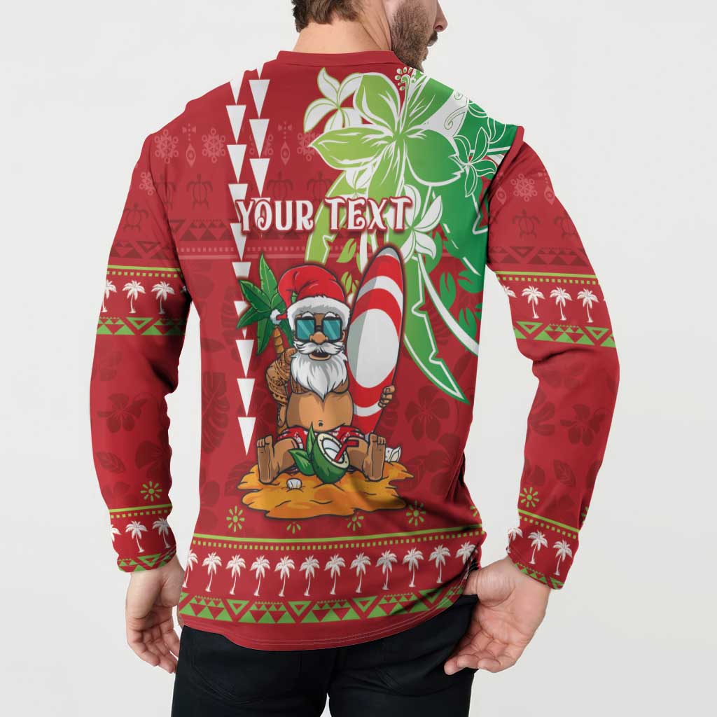 Personalised Hawaii Christmas Button Sweatshirt Funny Santa Claus Surf Mele Kalikimaka LT05 - Polynesian Pride
