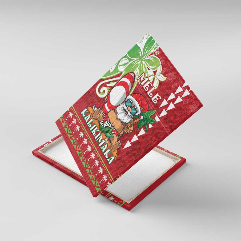 Hawaii Christmas Canvas Wall Art Funny Santa Claus Surf Mele Kalikimaka LT05 With Frame Red - Polynesian Pride