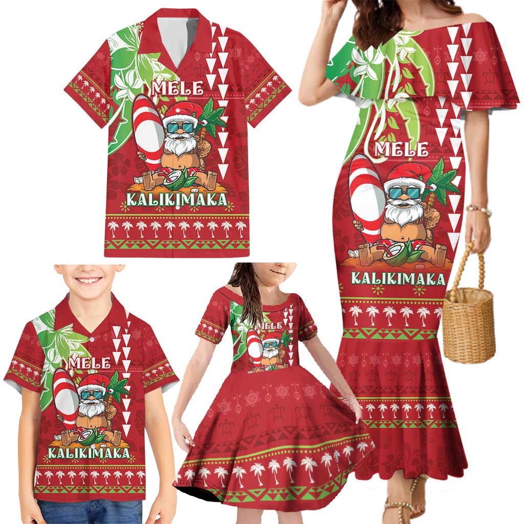 Personalised Hawaii Christmas Family Matching Mermaid Dress and Hawaiian Shirt Funny Santa Claus Surf Mele Kalikimaka