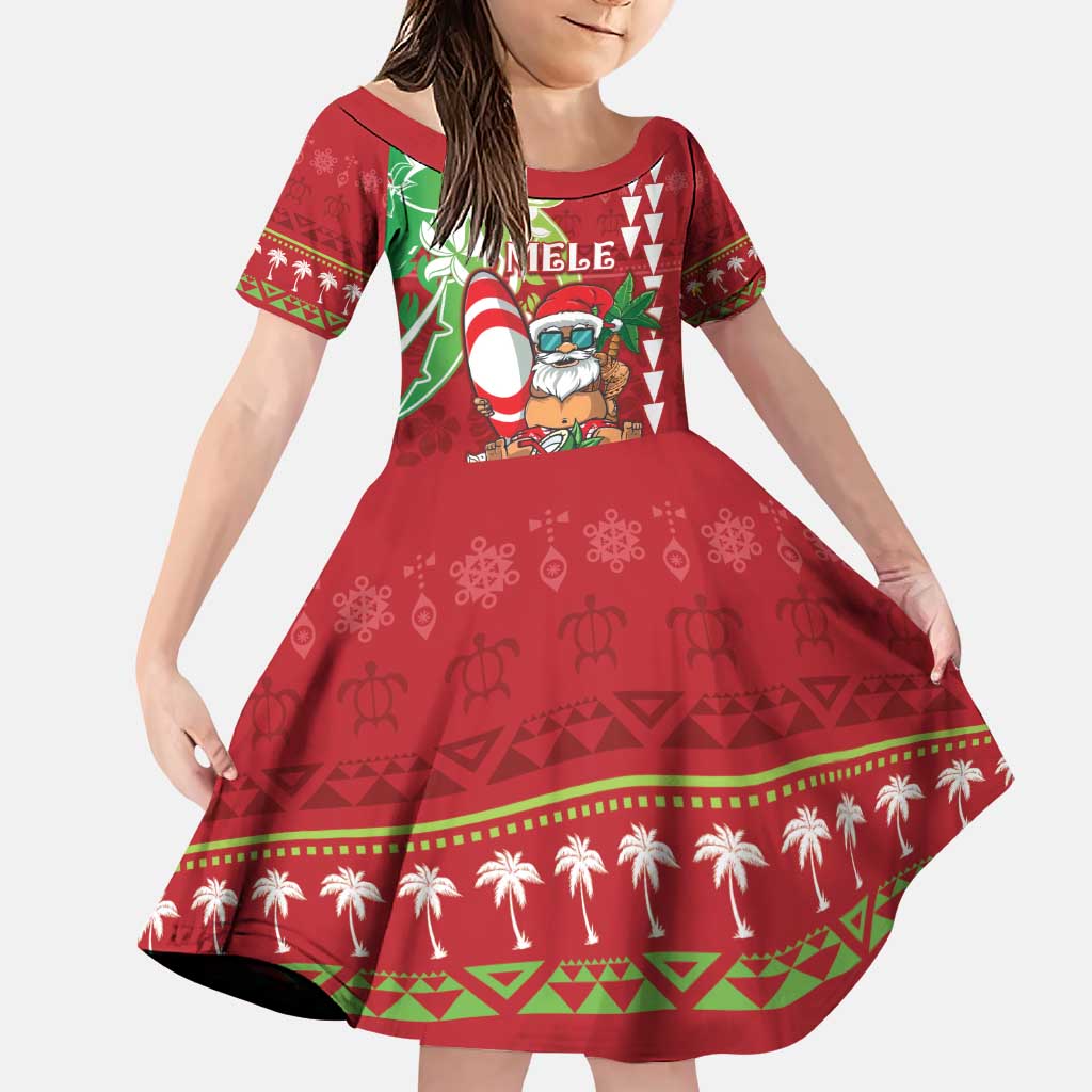 Personalised Hawaii Christmas Family Matching Puletasi and Hawaiian Shirt Funny Santa Claus Surf Mele Kalikimaka LT05 Daughter's Dress Red - Polynesian Pride