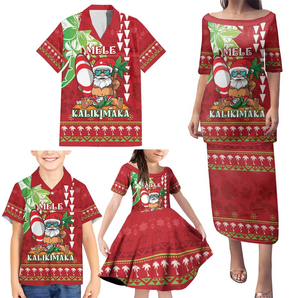 Personalised Hawaii Christmas Family Matching Puletasi and Hawaiian Shirt Funny Santa Claus Surf Mele Kalikimaka