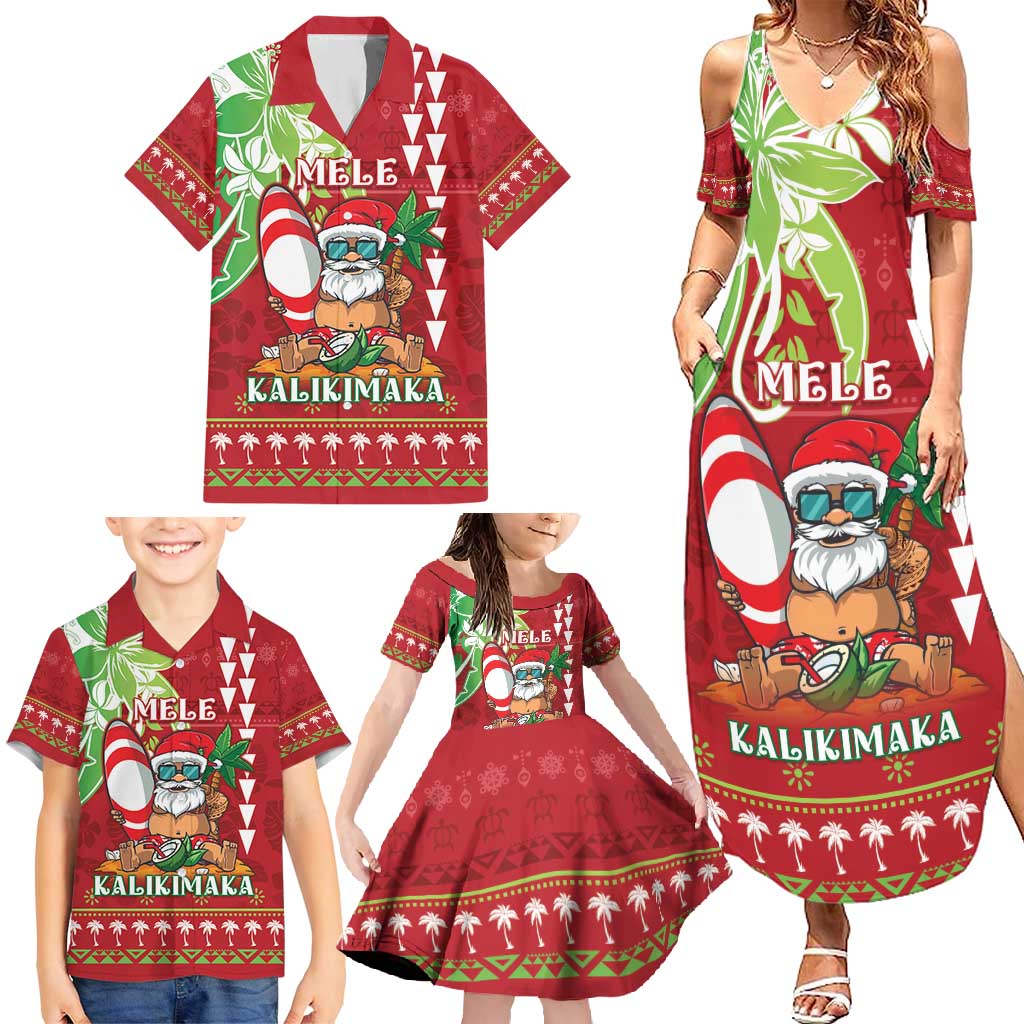 Personalised Hawaii Christmas Family Matching Summer Maxi Dress and Hawaiian Shirt Funny Santa Claus Surf Mele Kalikimaka