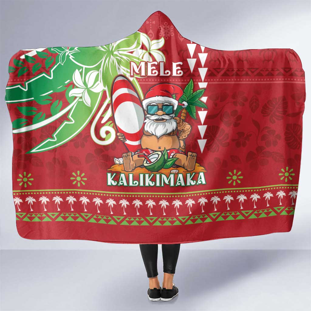 Hawaii Christmas Hooded Blanket Funny Santa Claus Surf Mele Kalikimaka LT05 One Size Red - Polynesian Pride