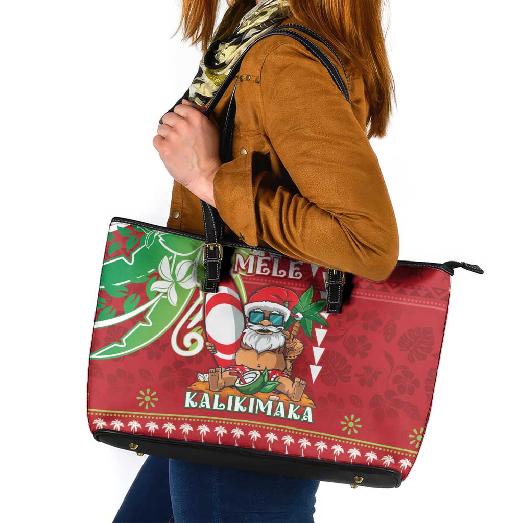 Hawaii Christmas Leather Tote Bag Funny Santa Claus Surf Mele Kalikimaka LT05 Red - Polynesian Pride
