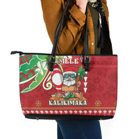 Hawaii Christmas Leather Tote Bag Funny Santa Claus Surf Mele Kalikimaka LT05 - Polynesian Pride