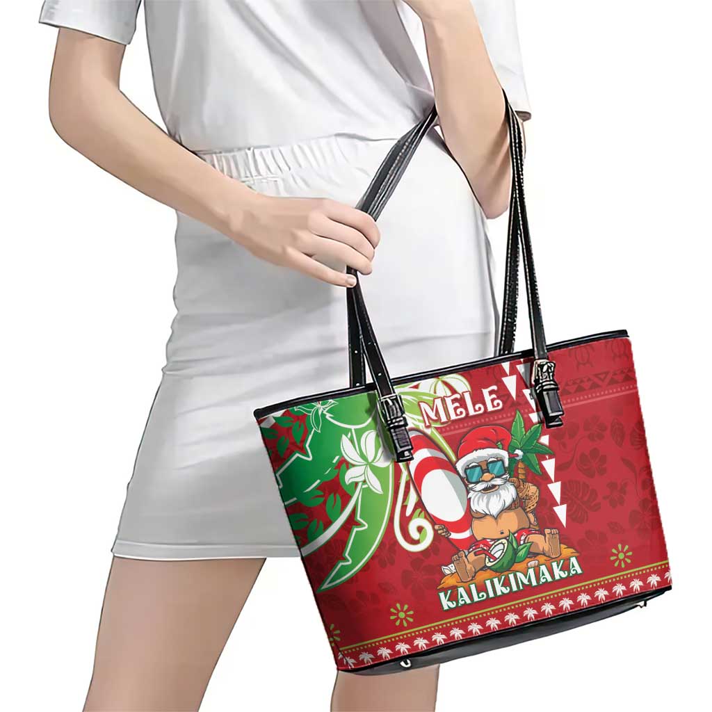 Hawaii Christmas Leather Tote Bag Funny Santa Claus Surf Mele Kalikimaka LT05 - Polynesian Pride