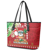 Hawaii Christmas Leather Tote Bag Funny Santa Claus Surf Mele Kalikimaka LT05 - Polynesian Pride