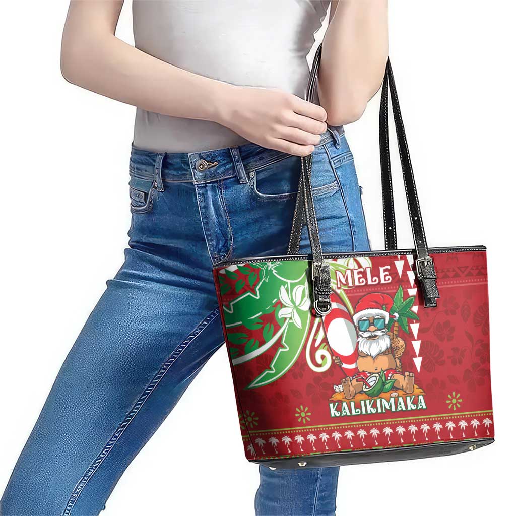 Hawaii Christmas Leather Tote Bag Funny Santa Claus Surf Mele Kalikimaka LT05 - Polynesian Pride