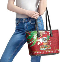 Hawaii Christmas Leather Tote Bag Funny Santa Claus Surf Mele Kalikimaka LT05 - Polynesian Pride