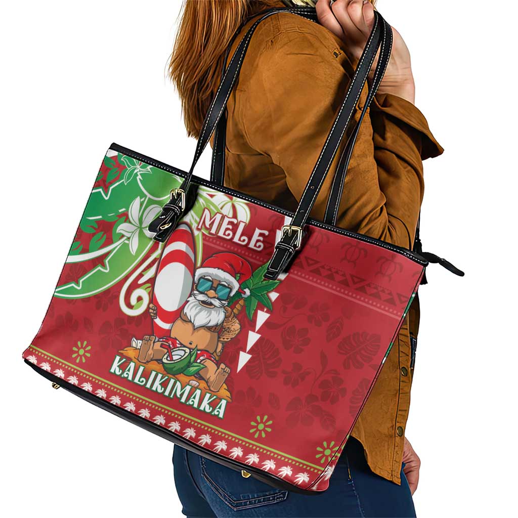 Hawaii Christmas Leather Tote Bag Funny Santa Claus Surf Mele Kalikimaka LT05 - Polynesian Pride