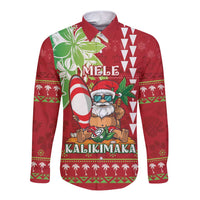 Personalised Hawaii Christmas Long Sleeve Button Shirt Funny Santa Claus Surf Mele Kalikimaka LT05 Unisex Red - Polynesian Pride