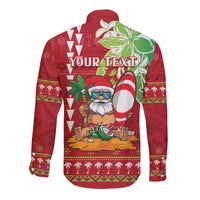 Personalised Hawaii Christmas Long Sleeve Button Shirt Funny Santa Claus Surf Mele Kalikimaka LT05 - Polynesian Pride
