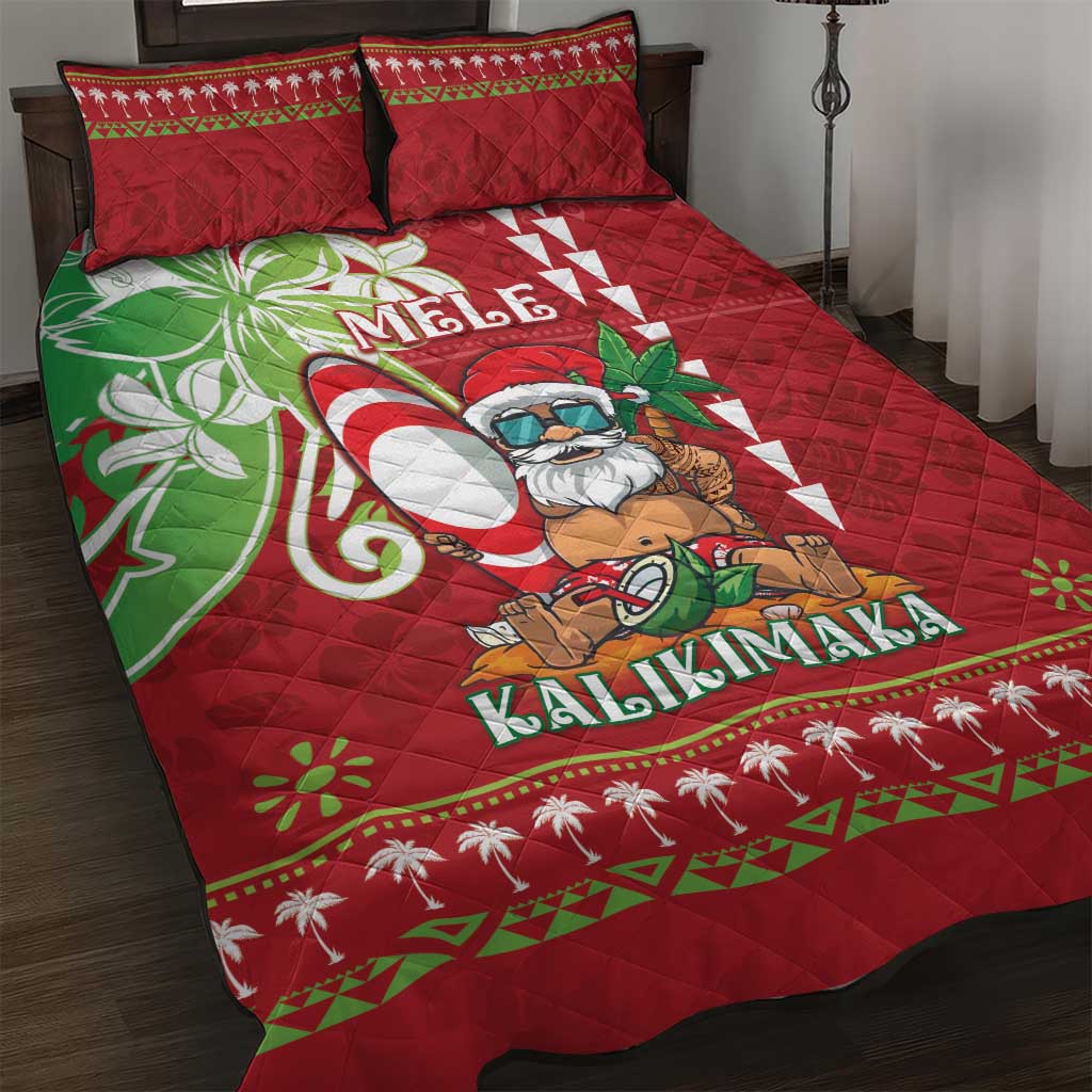 Hawaii Christmas Quilt Bed Set Funny Santa Claus Surf Mele Kalikimaka