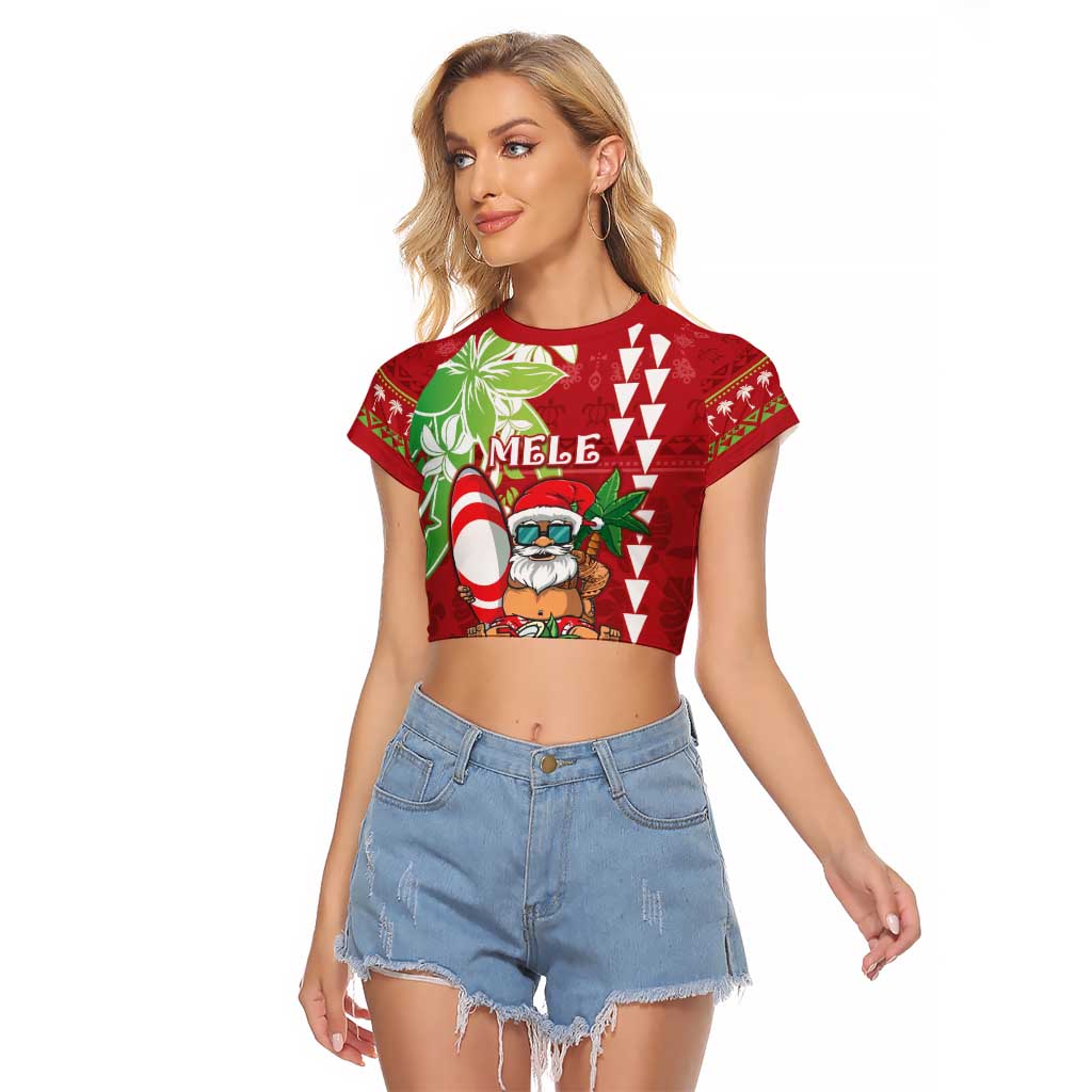 Personalised Hawaii Christmas Raglan Cropped T Shirt Funny Santa Claus Surf Mele Kalikimaka LT05 Female Red - Polynesian Pride