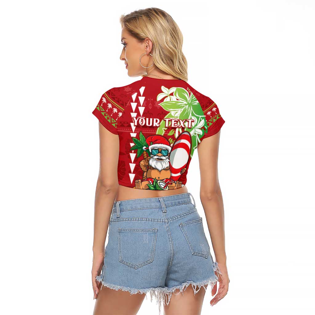 Personalised Hawaii Christmas Raglan Cropped T Shirt Funny Santa Claus Surf Mele Kalikimaka LT05 - Polynesian Pride
