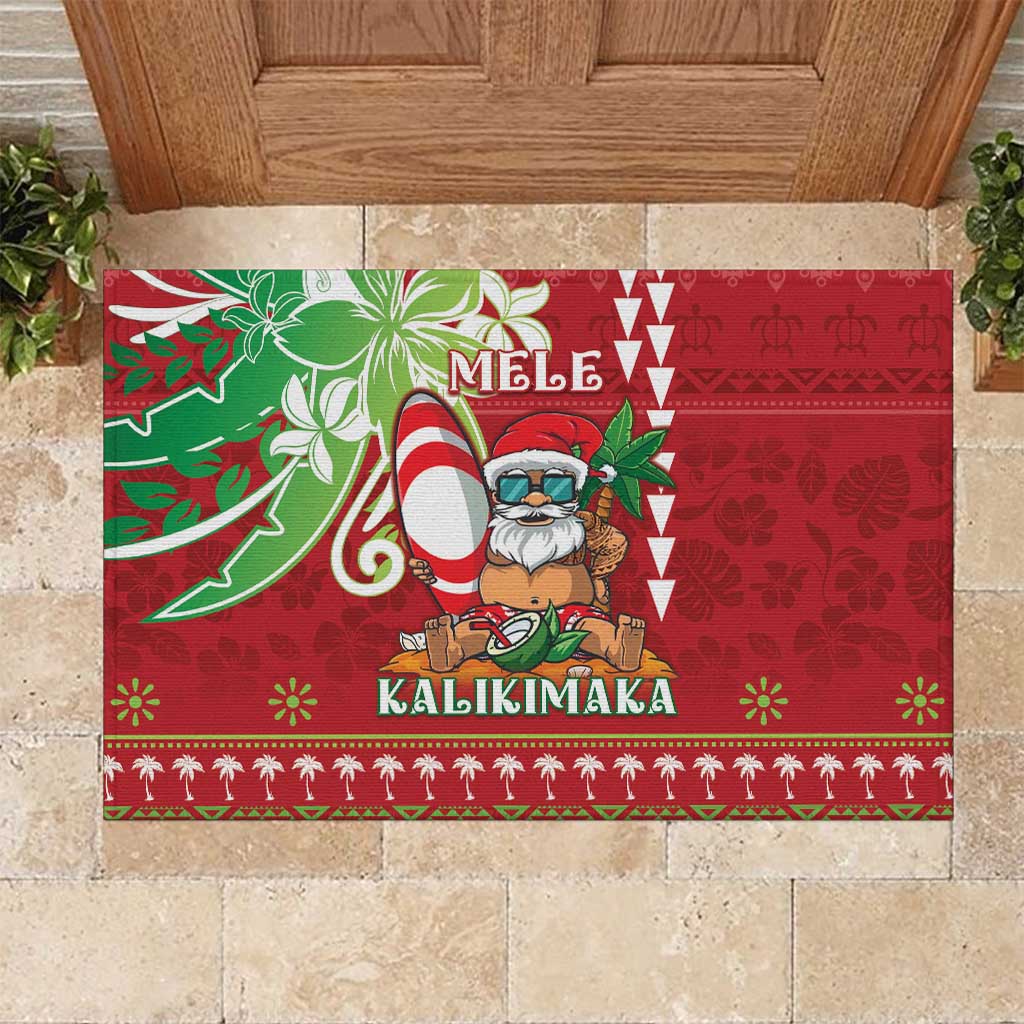 Hawaii Christmas Rubber Doormat Funny Santa Claus Surf Mele Kalikimaka LT05 Red - Polynesian Pride