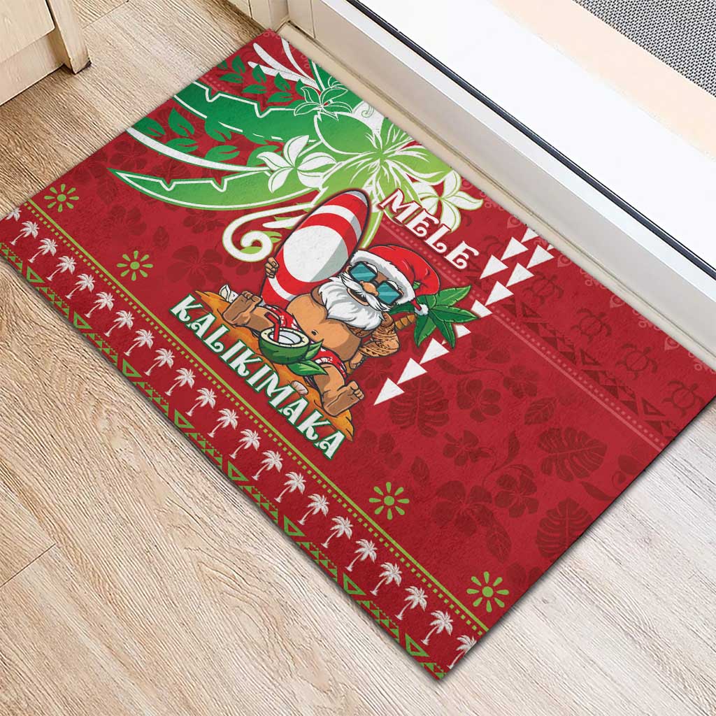 Hawaii Christmas Rubber Doormat Funny Santa Claus Surf Mele Kalikimaka LT05 - Polynesian Pride