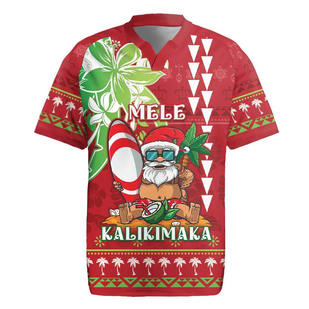 Personalised Hawaii Christmas Rugby Jersey Funny Santa Claus Surf Mele Kalikimaka