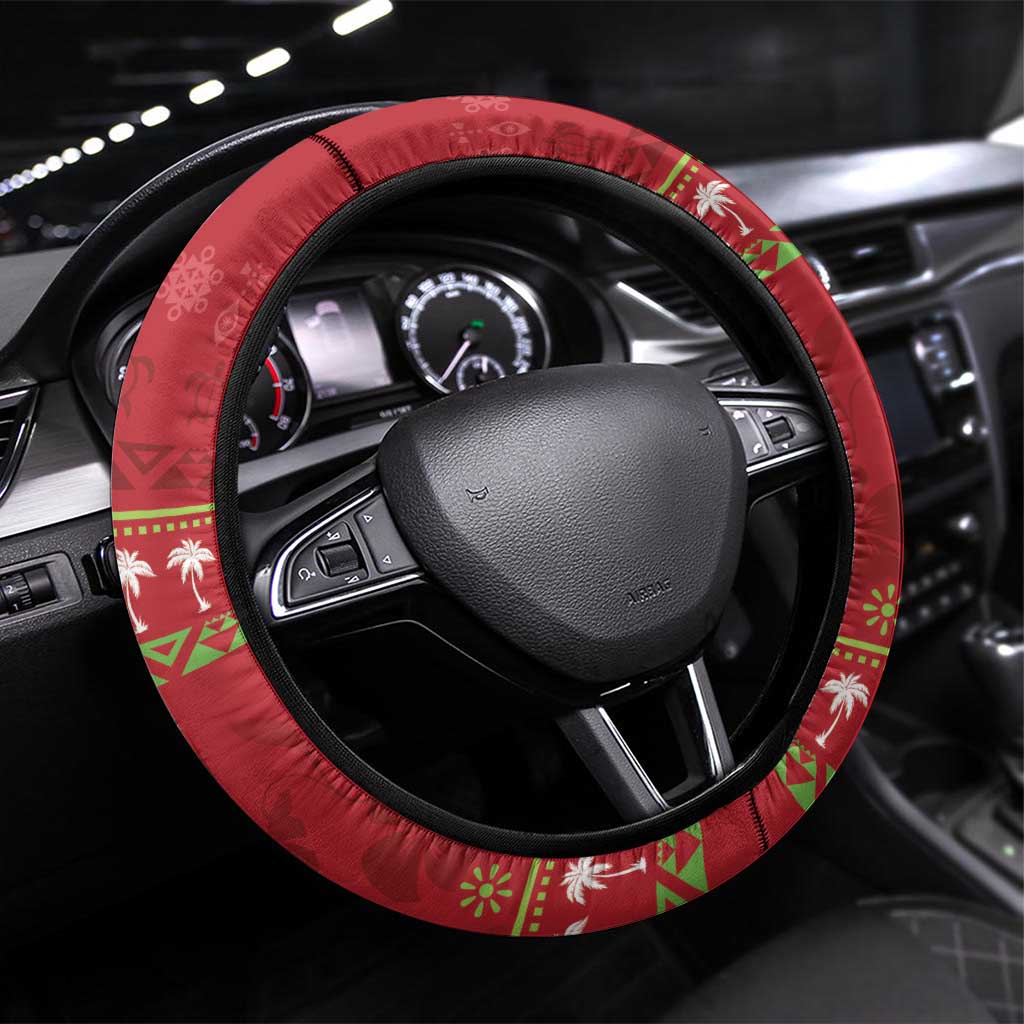 Hawaii Christmas Steering Wheel Cover Funny Santa Claus Surf Mele Kalikimaka LT05 Universal Fit Red - Polynesian Pride