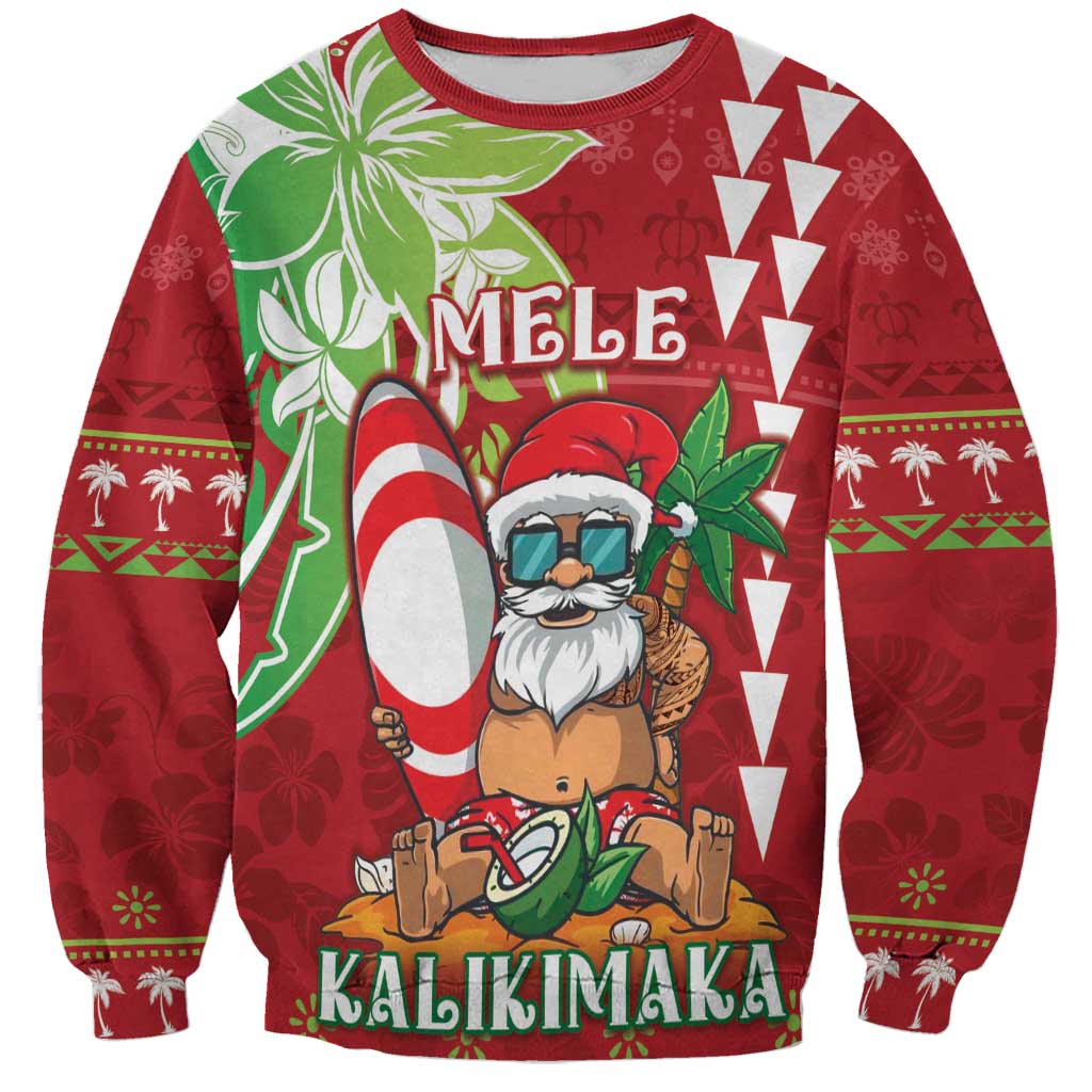 Personalised Hawaii Christmas Sweatshirt Funny Santa Claus Surf Mele Kalikimaka LT05 Unisex Red - Polynesian Pride