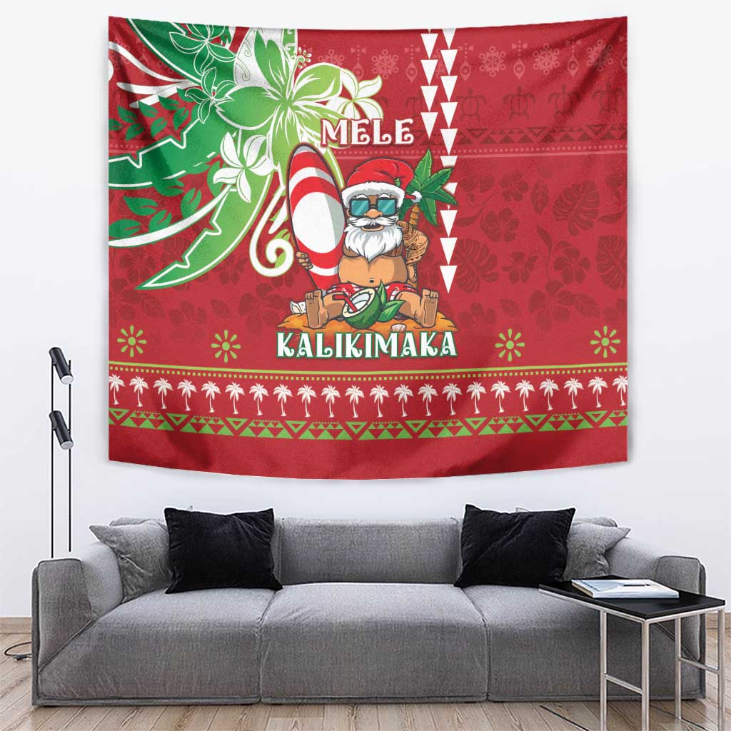 Hawaii Christmas Tapestry Funny Santa Claus Surf Mele Kalikimaka LT05 Red - Polynesian Pride