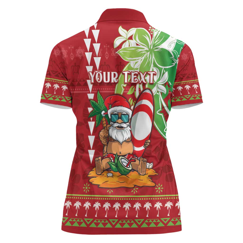 Personalised Hawaii Christmas Women Polo Shirt Funny Santa Claus Surf Mele Kalikimaka