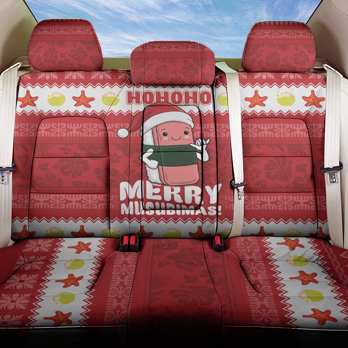 Hawaii Funny Christmas Back Car Seat Cover Spam Musubi Santa