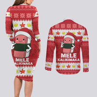 Hawaii Funny Christmas Couples Matching Long Sleeve Bodycon Dress and Long Sleeve Button Shirt Spam Musubi Santa LT05 - Polynesian Pride