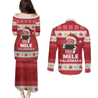 Hawaii Funny Christmas Couples Matching Puletasi and Long Sleeve Button Shirt Spam Musubi Santa LT05 - Polynesian Pride