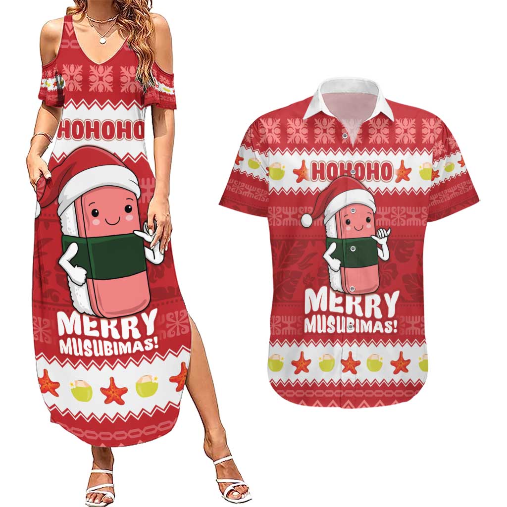 Hawaii Funny Christmas Couples Matching Summer Maxi Dress and Hawaiian Shirt Spam Musubi Santa LT05 Red - Polynesian Pride