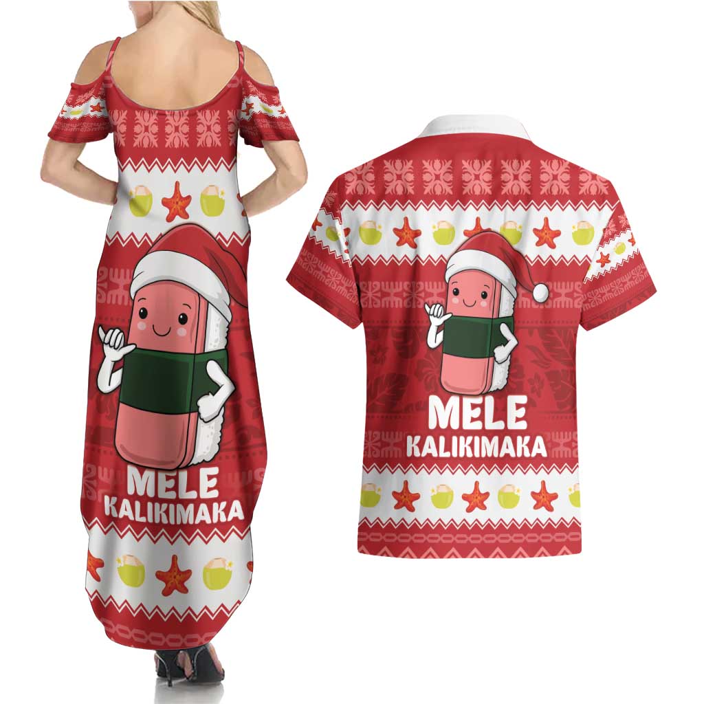 Hawaii Funny Christmas Couples Matching Summer Maxi Dress and Hawaiian Shirt Spam Musubi Santa LT05 - Polynesian Pride
