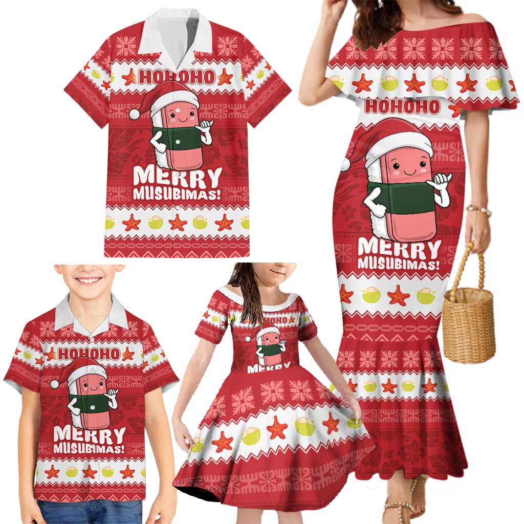 Hawaii Funny Christmas Family Matching Mermaid Dress and Hawaiian Shirt Spam Musubi Santa